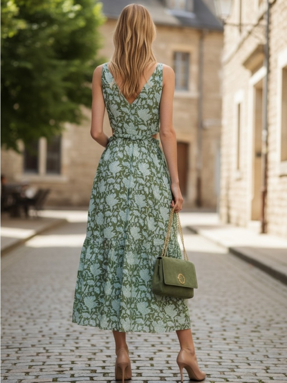 Maje Green Floral Cutout Midi Dress